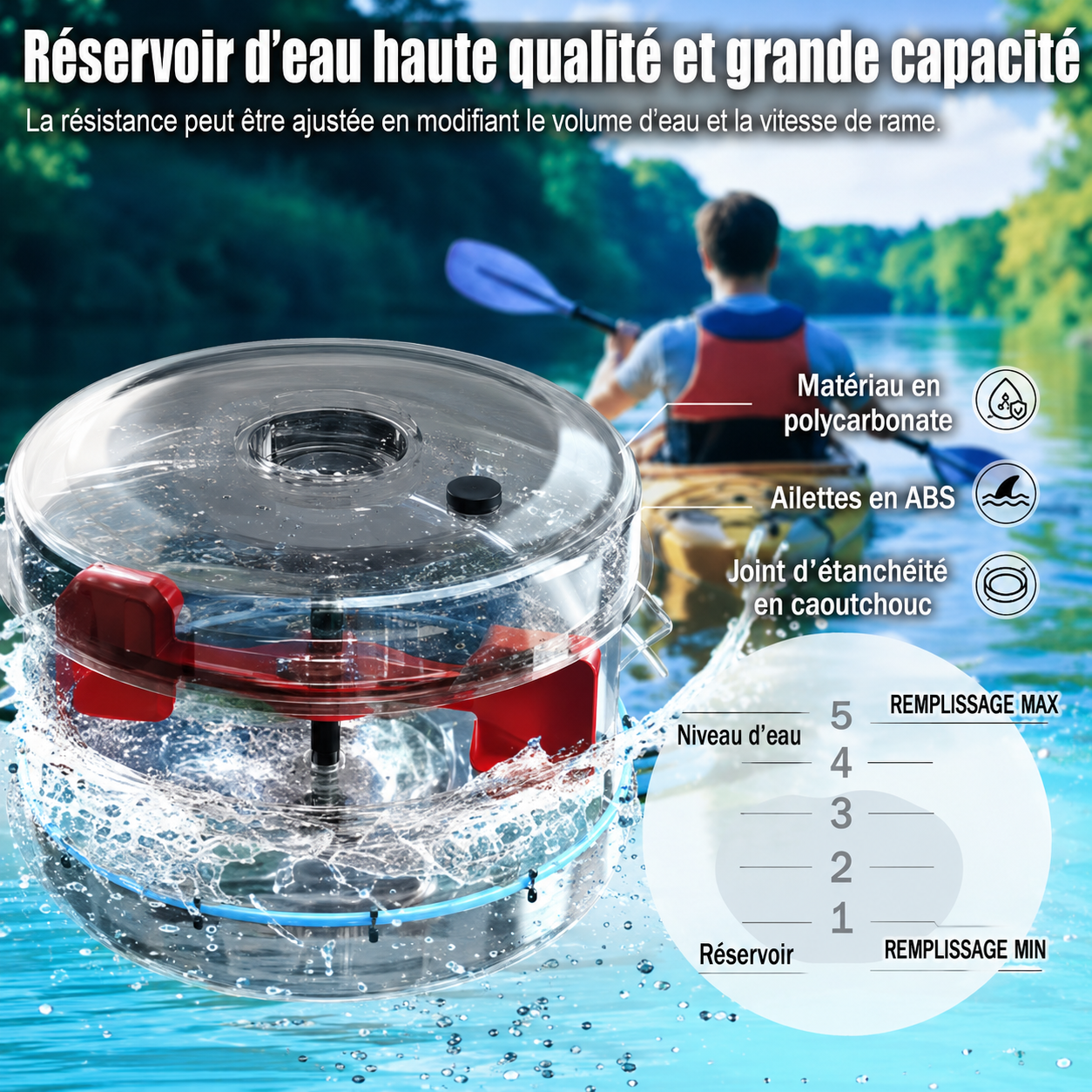 Endurioz W3 – Rameur à Eau Pliable Bluetooth
