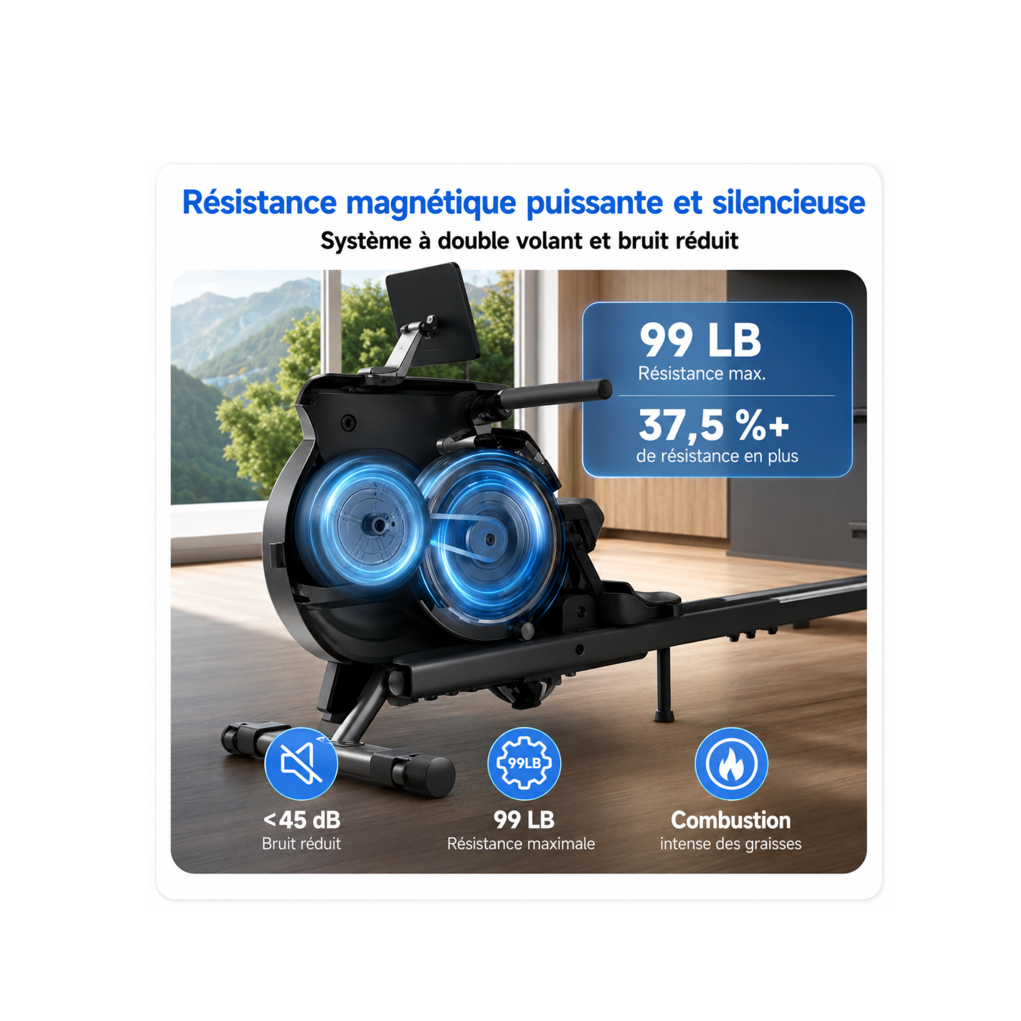 Endurioz RM1 - Rameur Magnétique Silencieux 16 Niveaux